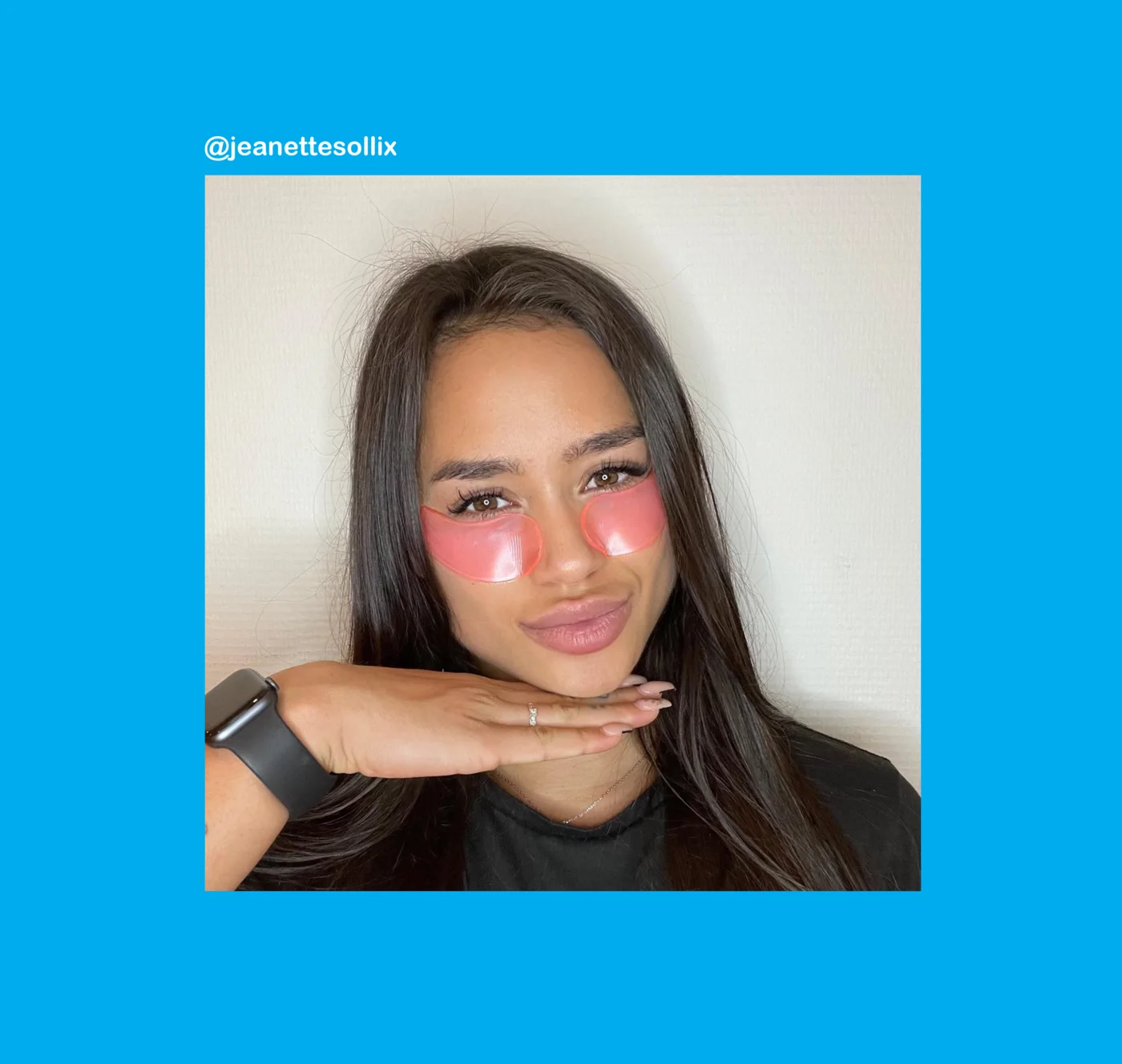 Jeanette wearing Epic Elves pink eye patches